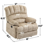Oversized Manual Recliner Upholstered Fabric Lounge Chair Adjustable Living Room Single Sofa with Side Lever Control