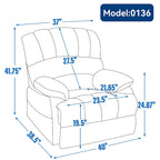 Oversized Manual Recliner Upholstered Fabric Lounge Chair Adjustable Living Room Single Sofa with Side Lever Control