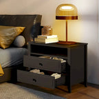 EROMMY Modern Wide Nightstand with 2 Drawers and Open Storage, Bedroom Bedside Table with Solid Wood Legs, Nightstand.