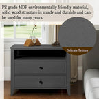 EROMMY Modern Wide Nightstand with 2 Drawers and Open Storage, Bedroom Bedside Table with Solid Wood Legs, Nightstand.
