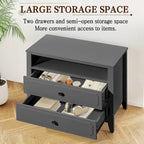 EROMMY Modern Wide Nightstand with 2 Drawers and Open Storage, Bedroom Bedside Table with Solid Wood Legs, Nightstand.