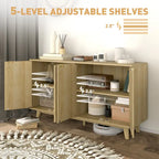 HOMCOM Fluted Sideboard Buffet Cabinet, 55 Modern Accent Console Cabinet with 4 Doors, 2 Adjustable Shelves and 5 Wood Legs