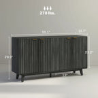 HOMCOM Fluted Sideboard Buffet Cabinet, 55 Modern Accent Console Cabinet with 4 Doors, 2 Adjustable Shelves and 5 Wood Legs