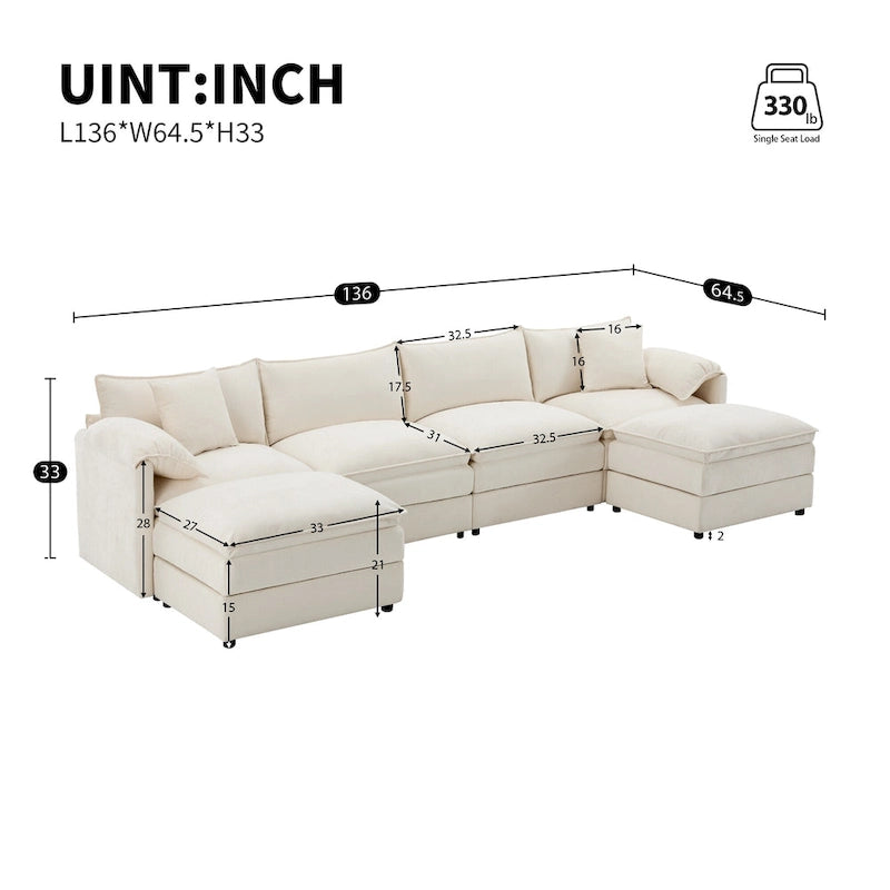 Chenille Modular Sectional Sofa, U Shaped Cloud Upholstered Couch Set