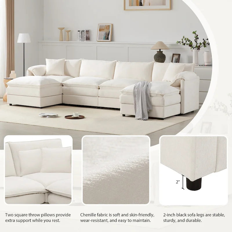 Chenille Modular Sectional Sofa, U Shaped Cloud Upholstered Couch Set