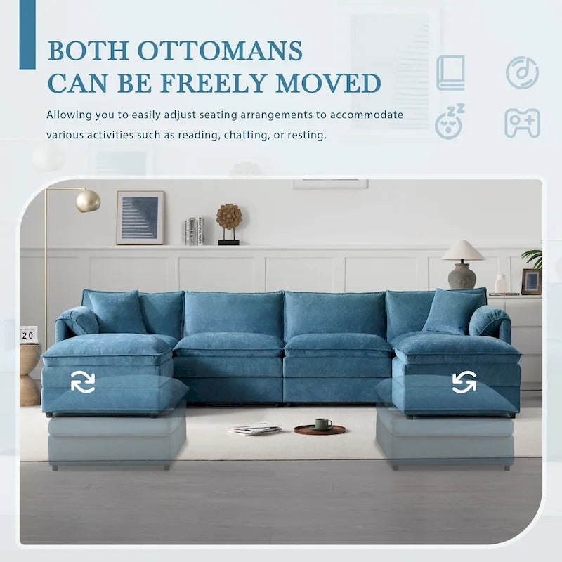 Chenille Modular Sectional Sofa, U Shaped Cloud Upholstered Couch Set