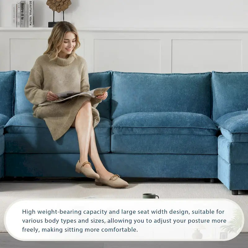 Chenille Modular Sectional Sofa, U Shaped Cloud Upholstered Couch Set