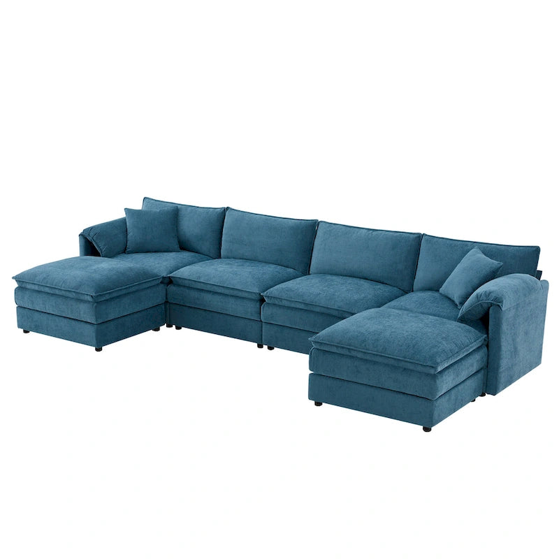 Chenille Modular Sectional Sofa, U Shaped Cloud Upholstered Couch Set