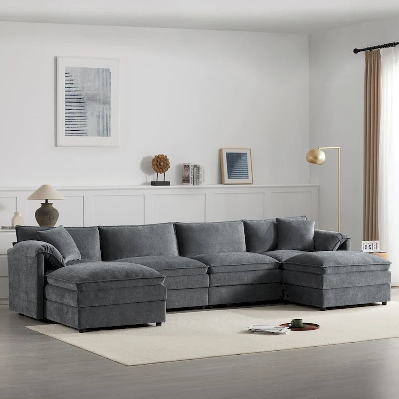 Chenille Modular Sectional Sofa, U Shaped Cloud Upholstered Couch Set