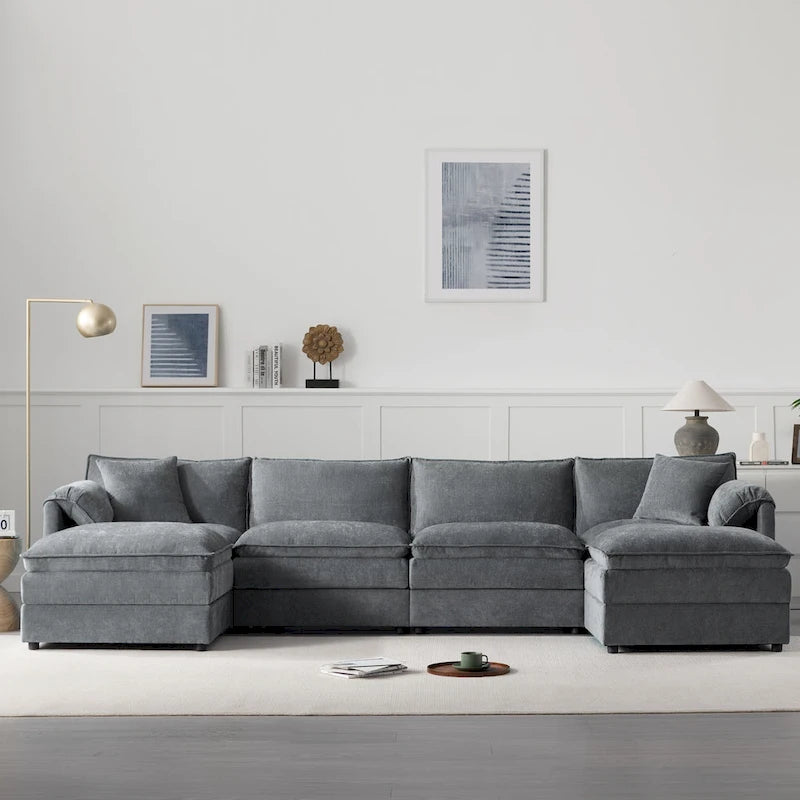 Chenille Modular Sectional Sofa, U Shaped Cloud Upholstered Couch Set