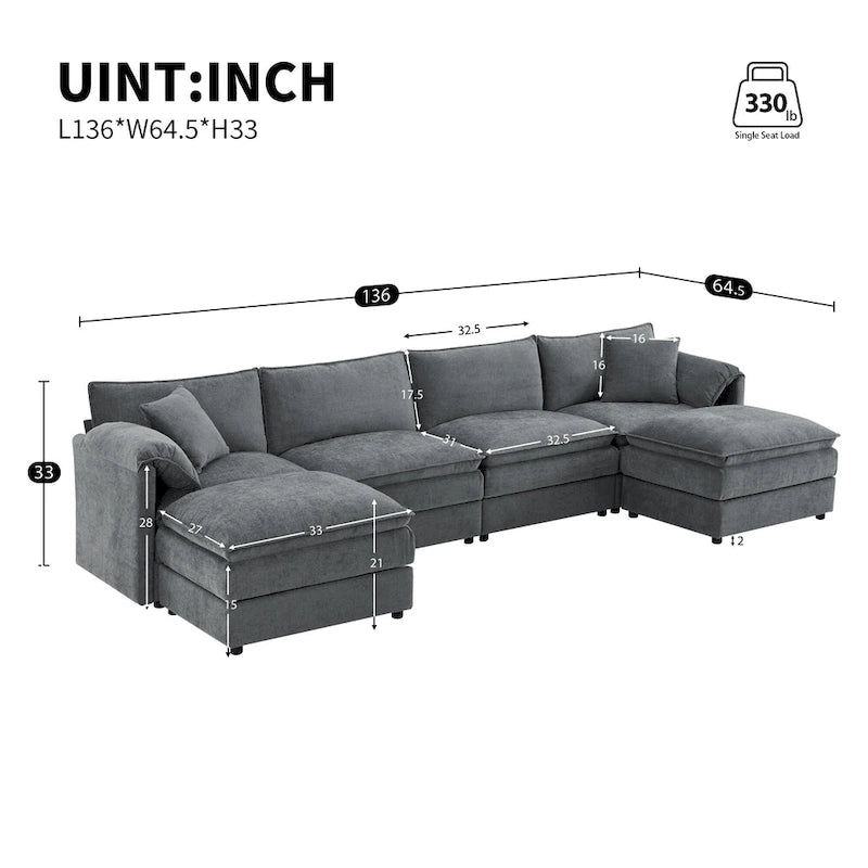 Chenille Modular Sectional Sofa, U Shaped Cloud Upholstered Couch Set
