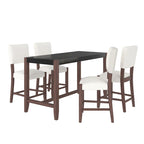 5-Piece Counter Height Dining Table Set, Faux Marble Bar Table and 4 Upholstered-Seat Chairs