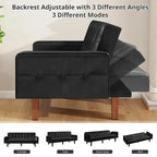 Mid-Century 74 in PU Leather Futon Sofa Bed, Button Tufted Sofa 3-Seat for Living Room Bedroom