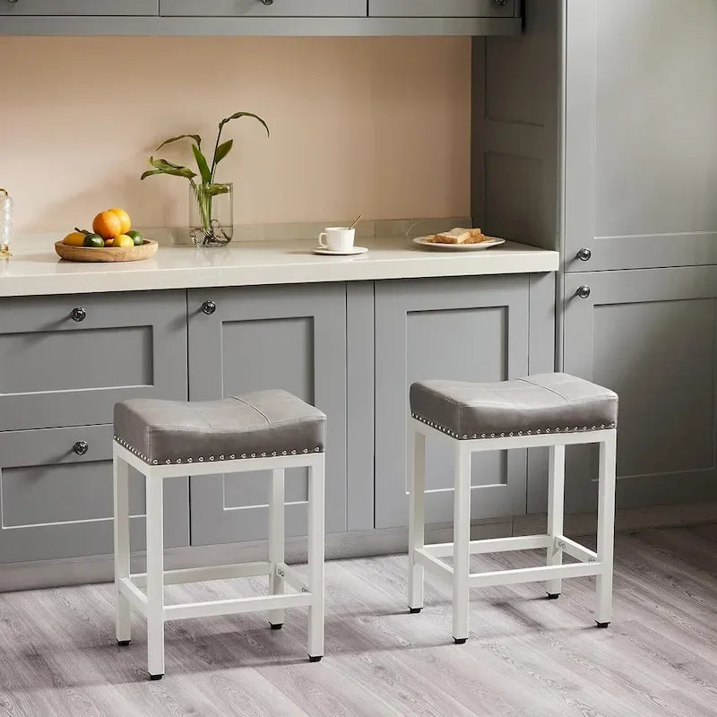 24 in. H Upholated PU Leather Thick Saddle Seat Counter Bar Stools Set of 2, Kitchen Chairs with Metal Base