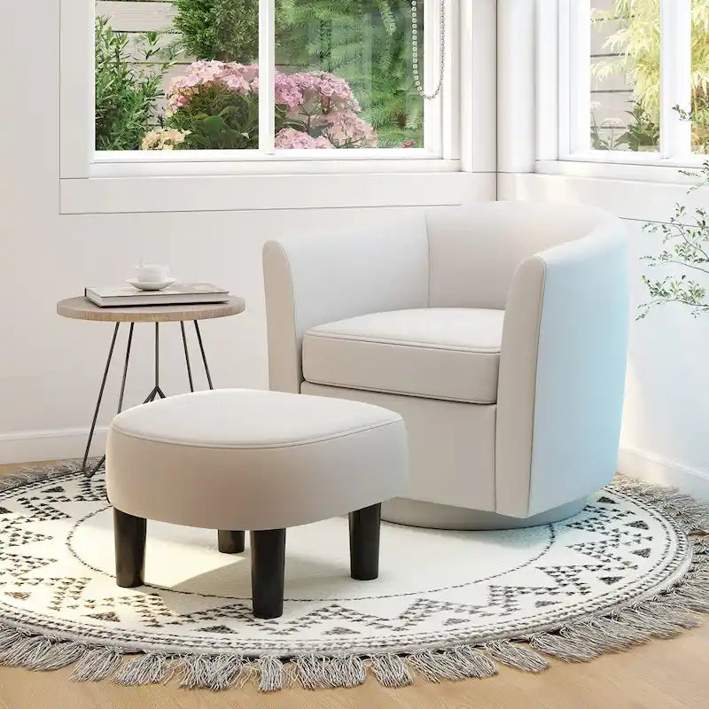 Costway Swivel Barrel Chair with Ottoman Footrest Curved Backrest & - See Details