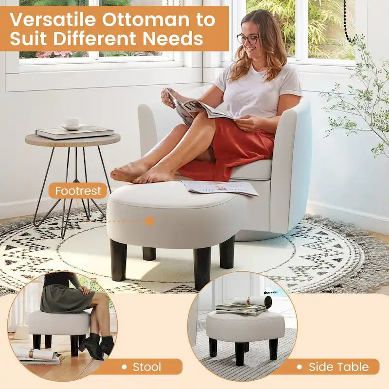 Costway Swivel Barrel Chair with Ottoman Footrest Curved Backrest & - See Details