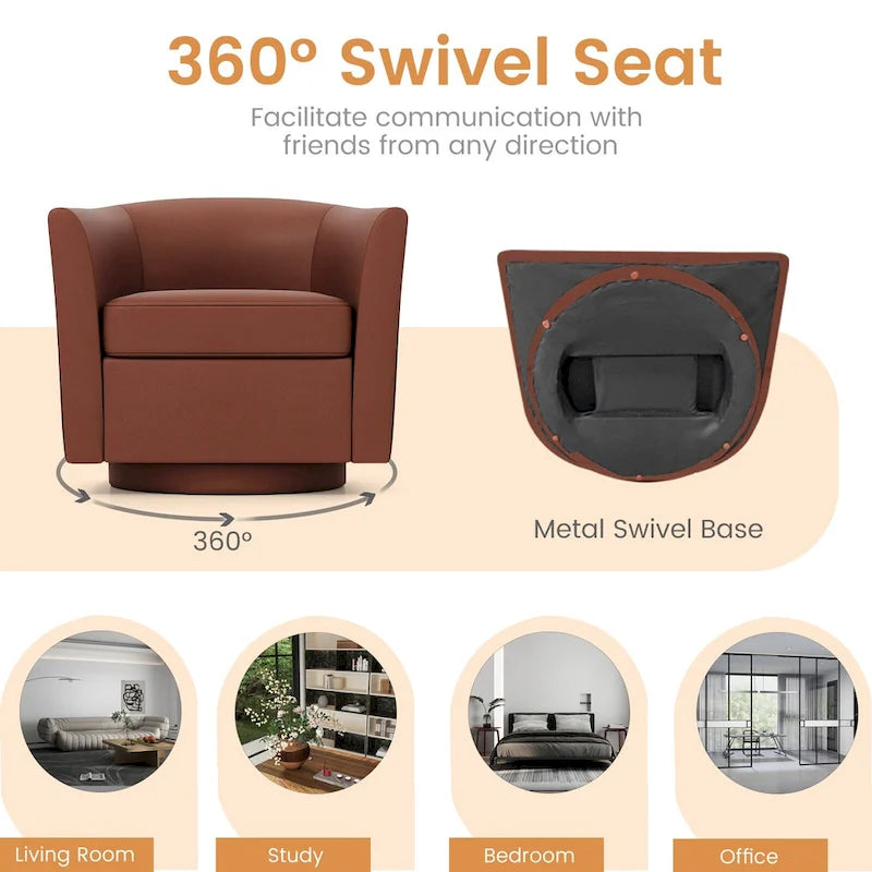 Costway Swivel Barrel Chair with Ottoman Footrest Curved Backrest & - See Details