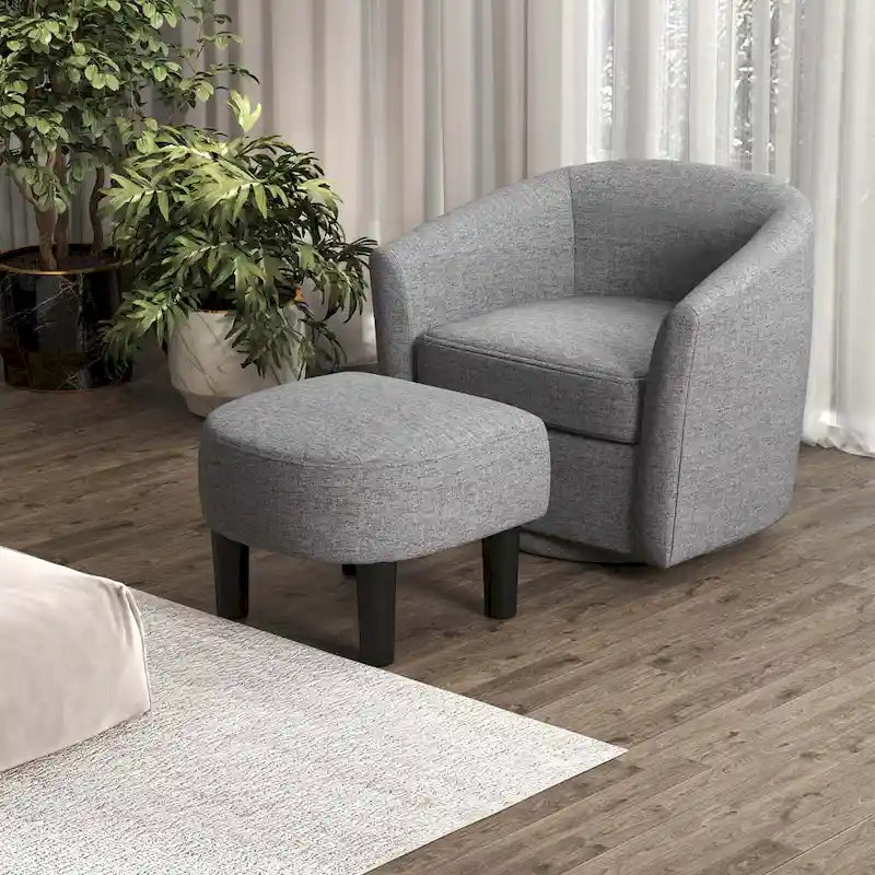Costway Swivel Barrel Chair with Ottoman Footrest Curved Backrest & - See Details
