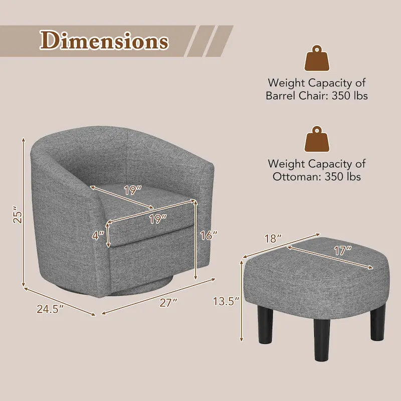 Costway Swivel Barrel Chair with Ottoman Footrest Curved Backrest & - See Details