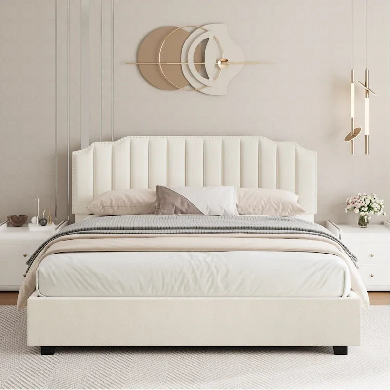 Full Size Modern Style Velvet Upholstered Platform Bed with Storage Space for Bedroom