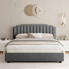 Full Size Modern Style Velvet Upholstered Platform Bed with Storage Space for Bedroom