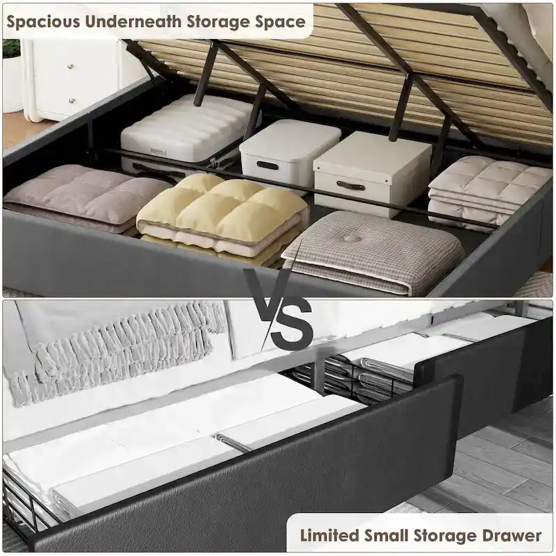 Full Size Modern Style Velvet Upholstered Platform Bed with Storage Space for Bedroom