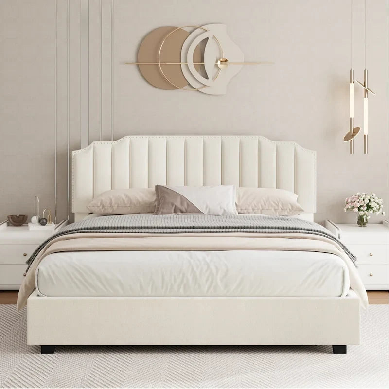 Full Size Modern Style Velvet Upholstered Platform Bed with Storage Space for Bedroom