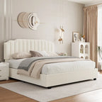 Full Size Modern Style Velvet Upholstered Platform Bed with Storage Space for Bedroom