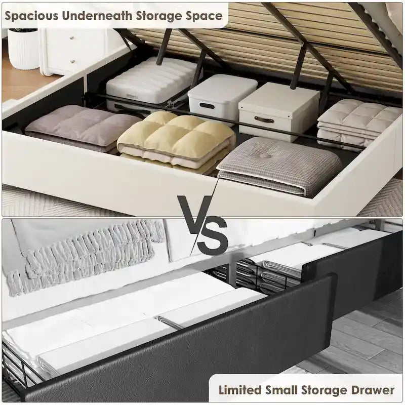 Full Size Modern Style Velvet Upholstered Platform Bed with Storage Space for Bedroom
