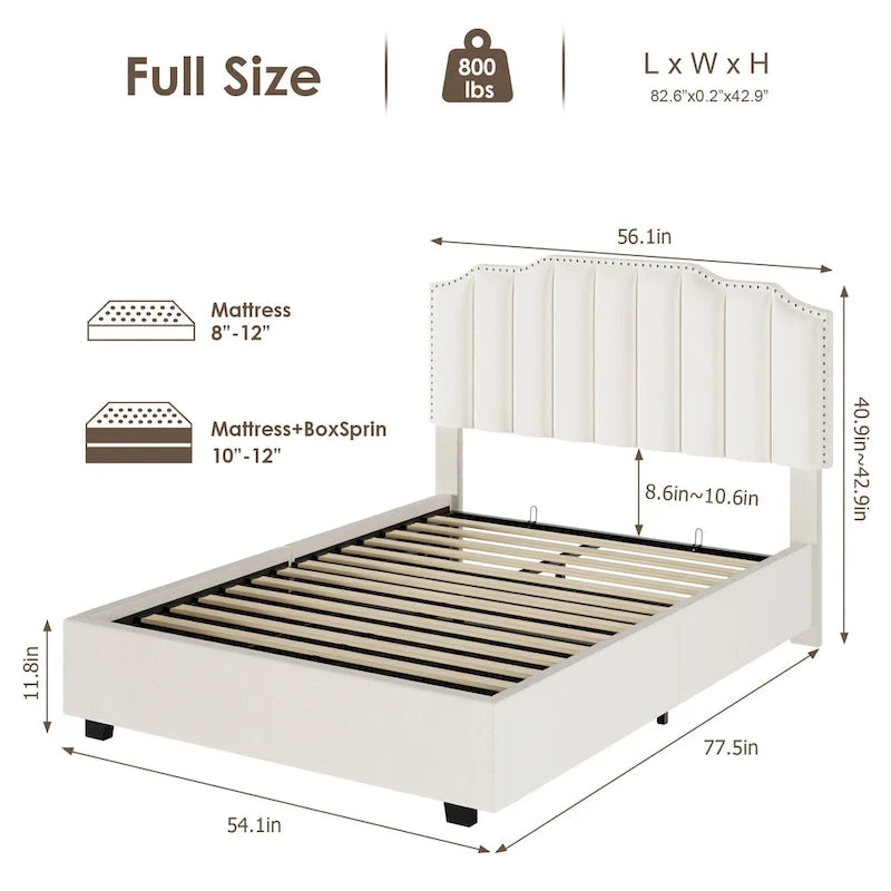 Full Size Modern Style Velvet Upholstered Platform Bed with Storage Space for Bedroom