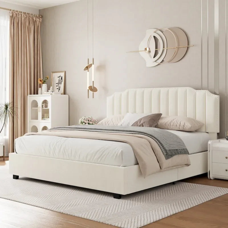 Full Size Modern Style Velvet Upholstered Platform Bed with Storage Space for Bedroom