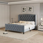 Modern Upholstered Velvet Bed with Wingback Headboard