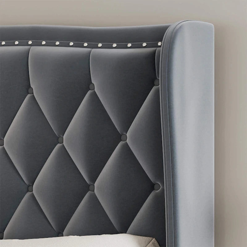 Modern Upholstered Velvet Bed with Wingback Headboard