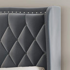 Modern Upholstered Velvet Bed with Wingback Headboard