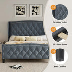 Modern Upholstered Velvet Bed with Wingback Headboard