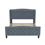 Modern Upholstered Velvet Bed with Wingback Headboard