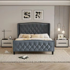 Modern Upholstered Velvet Bed with Wingback Headboard