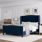 Modern Upholstered Velvet Bed with Wingback Headboard