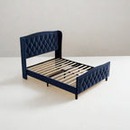 Modern Upholstered Velvet Bed with Wingback Headboard