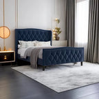 Modern Upholstered Velvet Bed with Wingback Headboard