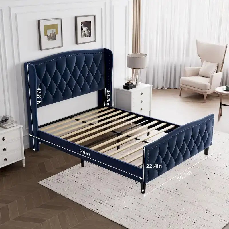 Modern Upholstered Velvet Bed with Wingback Headboard