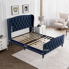 Modern Upholstered Velvet Bed with Wingback Headboard