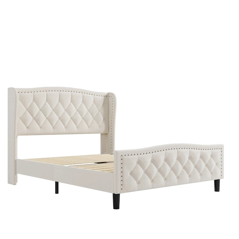 Modern Upholstered Velvet Bed with Wingback Headboard