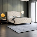 Modern Upholstered Velvet Bed with Wingback Headboard