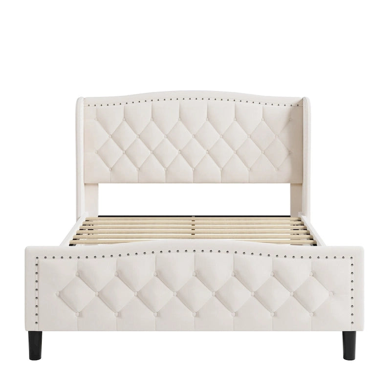Modern Upholstered Velvet Bed with Wingback Headboard