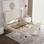 Modern Upholstered Velvet Bed with Wingback Headboard