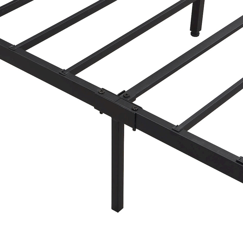 King Size Metal Platform Bed with Wooden Headboard, Drawers, and LEDs