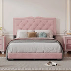 Full Size Modern Velvet Platform Bed with Tufted Headboard