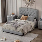 Full Size Modern Velvet Platform Bed with Tufted Headboard