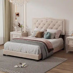 Full Size Modern Velvet Platform Bed with Tufted Headboard